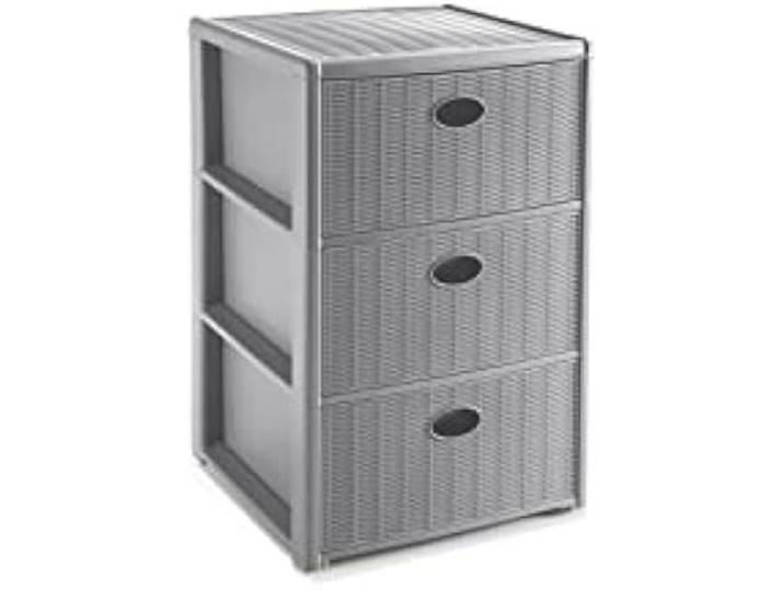 Commode en rotin 3 tiroirs - Stefanplast - Gris - Chambre - Aspect bois - Contemporain - Design