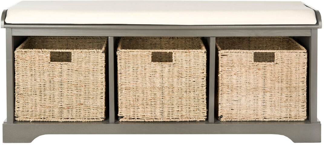 Brambly Cottage Loane Wicker Storage Bench Grey 50.8cm H X 119.38cm W X 40.64cm D
