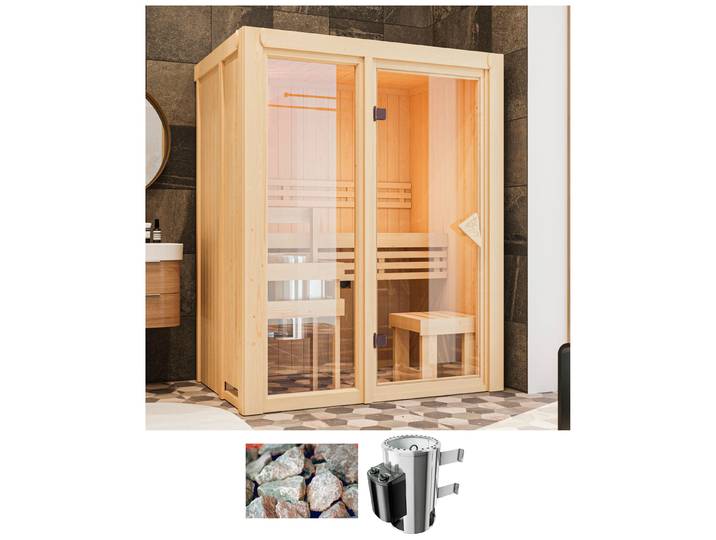 Sauna KARIBU Alani 1 , beige (natur), Saunaofen, integrierte Steuerung, 3,6 kW, Saunen, Sauna, Ofen 3,6 kW intgr. Strg