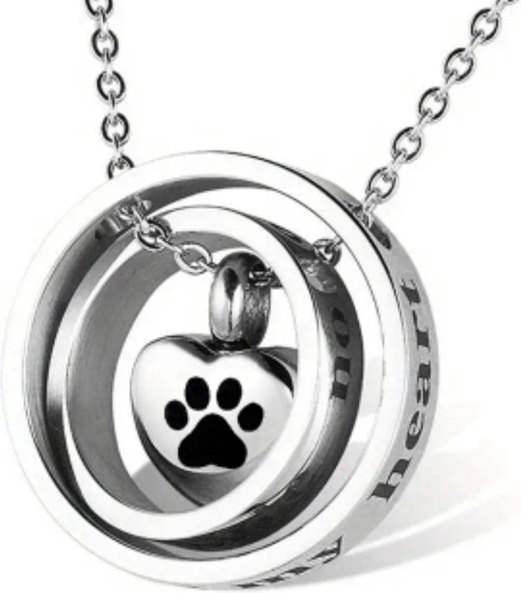 Zilveren ashanger voor hond of kat met ketting - Gedenksieraad voor as of haren
