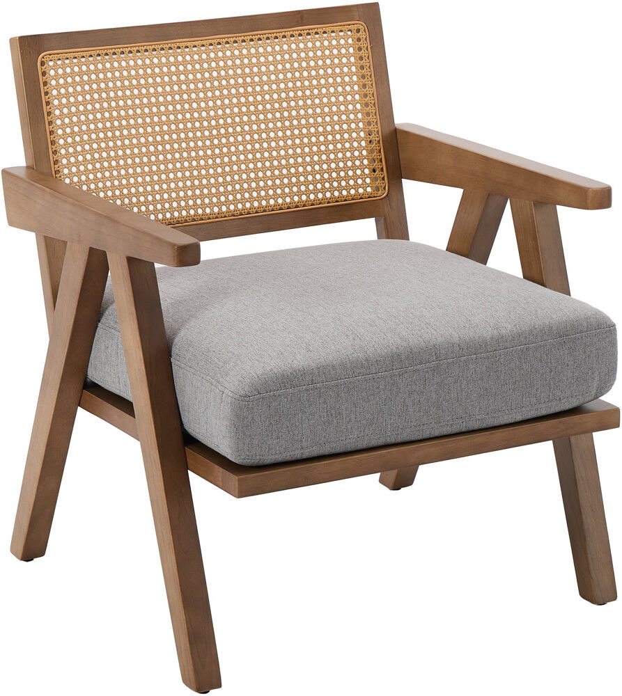 Brambly Cottage Upholstered Armchair Dark Brown Wood/Grey Linen 77cm H X 68cm W X 69cm D