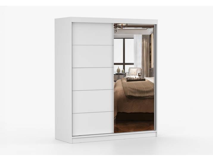 Schwebetürenschrank BONO 05 160 cm Weiß Weiß + Spiegel
