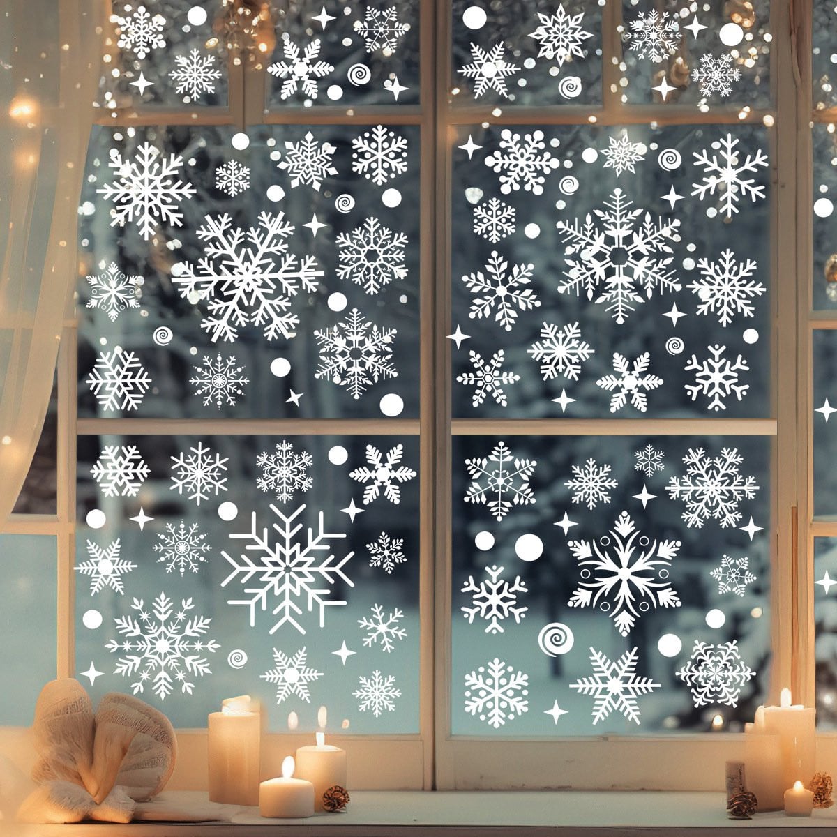 8 vellen herbruikbare kerst sneeuwvlok raamstickers voor binnen- en buitengebruik