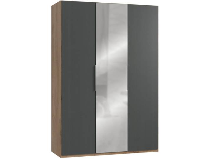 Mid.you Drehtürenschrank Wimex Level 36A, Graphit, Eiche, 2 Fächer, 150x216x58 cm, BQ - Bündnis für Qualität, Made in Germany, DIN EN ISO 9001, Schrankfront mit Spiegel, in verschiedenen Holzdekoren erhältlich, Größen umfangreiches Zubehör erhältlich, Schlafzimmer, Kleiderschränke, Drehtürenschränke