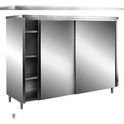 Saro Edelstahl-Lagerschrank mit Schiebetüren AISI 430, Flachdach, Breite 2000mm, Tiefe 700mm