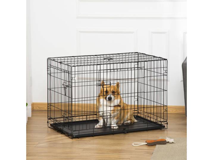 PawHut Lot de 2 Cages Pliante en Acier Noir pour Chien 92cm