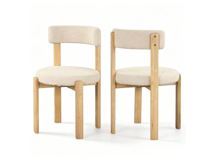 Costway Chaise Salle A Manger En Peluche Bouclée Beige Lot De 2