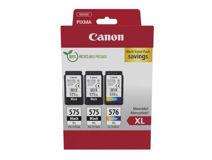 Canon PG-575XL + CL-576XL Fine Cartuchos de Tinta Original Multipack 15ml + 12.6ml Tinta negra y de color auténtica alto rendimiento - para PIXMA TS3550i\, TR4750i\, TR4751i\, TS3551i y más!