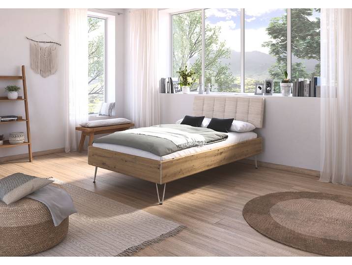 Bettgestell Mavi - Cord 120 x 200cm Cord Holz/Eiche Artisan Dekor Eiche