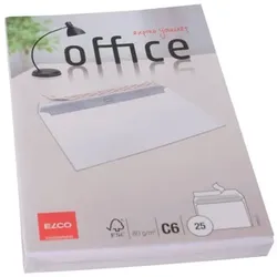Briefhülle Office C6 ohne Fenster, Haftklebung, 80g/m2, weiß, 25 Stück
