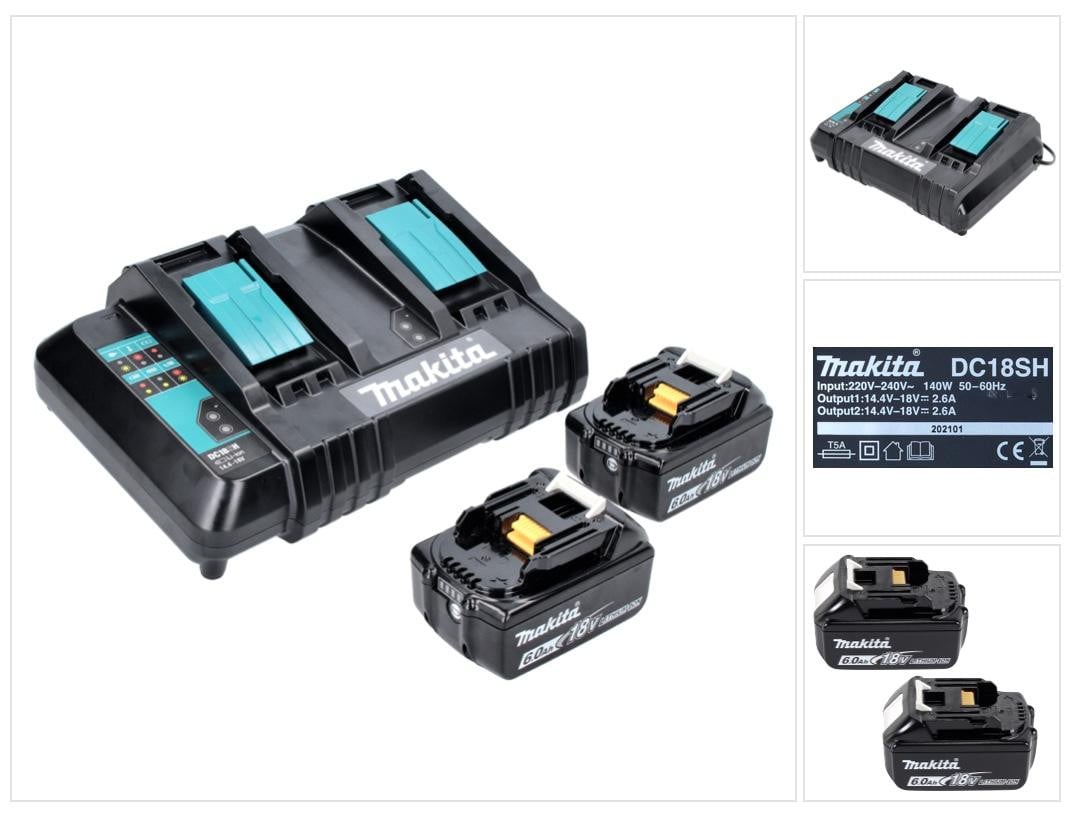 Makita Power Source Kit 18V met 2x BL1860B 6.0Ah accu en DC18SH dubbele lader