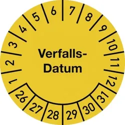 Dreifke® Prüfplakette Verfalls-Datum 2026-2031, Dokumentenfolie, Ø 25 mm, 10 Stück/Bogen