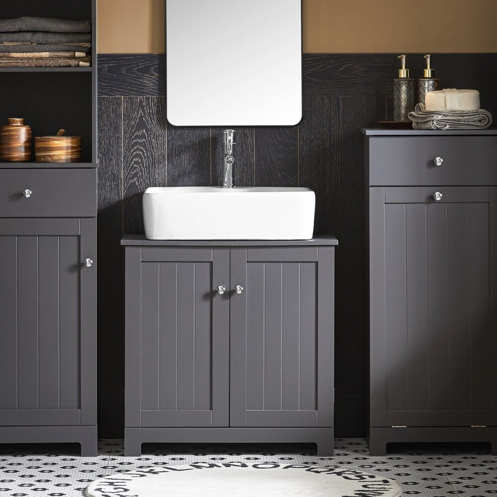SoBuy Meuble sous vasque effet bois gris Gris 60x60x30cm