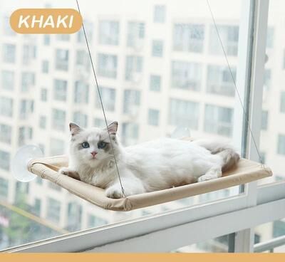 Inspire Essentials SkyNest Window Cat Hammock Bed khaki