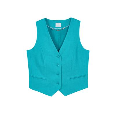 Kurzweste MADELEINE "Weste Kurze Leinenweste", Damen, Gr. 42, blau (karibikblau), Obermaterial: 100% Leinen LI., Modern, V-Ausschnitt, Westen