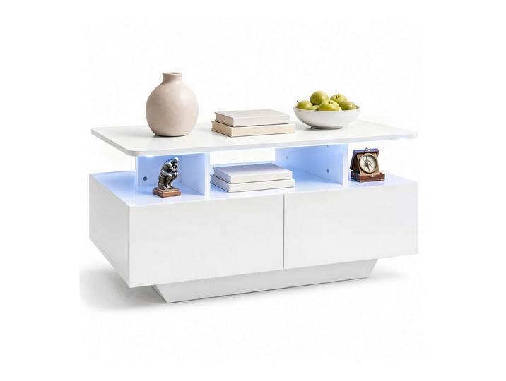 COSTWAY Couchtisch mit LED-Beleuchtung, Wohnzimmertisch mit 4 Schubladen & offener Ablage