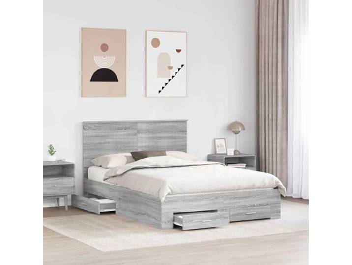KTHLBRH Bettgestell Grau Sonoma 135 x 190 cm Robustes Engineering-Holz, minimalistisches Design, Stauraum, Doppelzimmer
