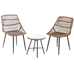 Prestige Home Living Indoor 3tlg. Balkonsitzgruppe aus Poly-Geflecht - Braun