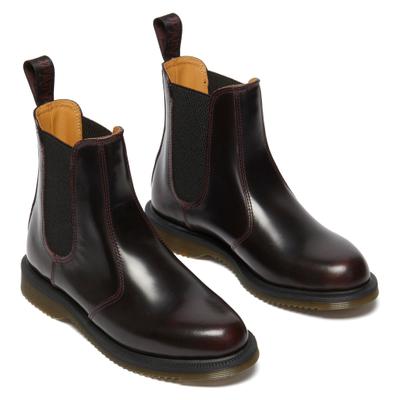 Chelseaboots DR. MARTENS "Flora", Damen, Gr. 42, Textil, dunkelrot, Leder, Schuhe Chelseaboots, Stiefelette, Business Schuh mit Stretcheinsatz
