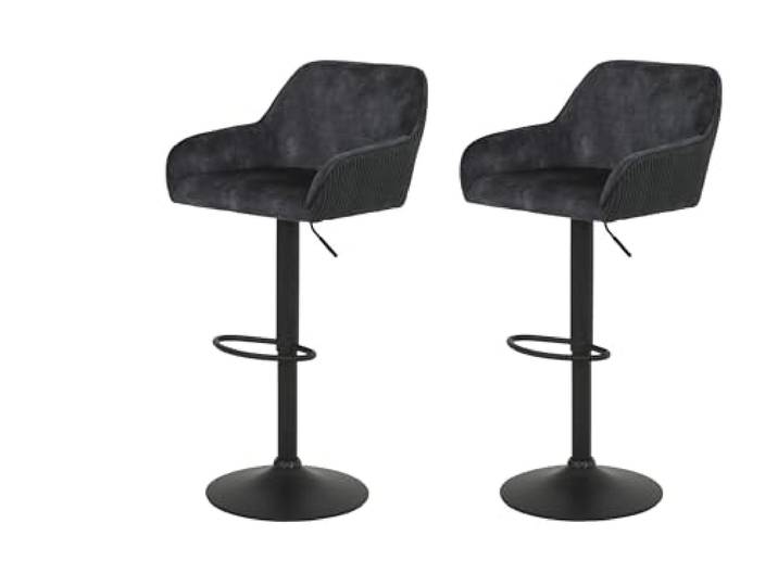 Hela Tische, 2er Set Barhocker Dollie, Materialmix Velvet innen/Cord außen Anthrazit, 360° drehbar, höhenverstellbar mit Lift, Trompetenfuß Metall