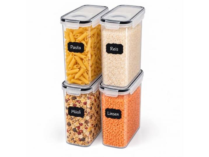 Relaxdays Boîtes de conservation\, transparentes lot de 4\, 4 l\, couvercle hermétique\, fermeture à clip\, étiquettes