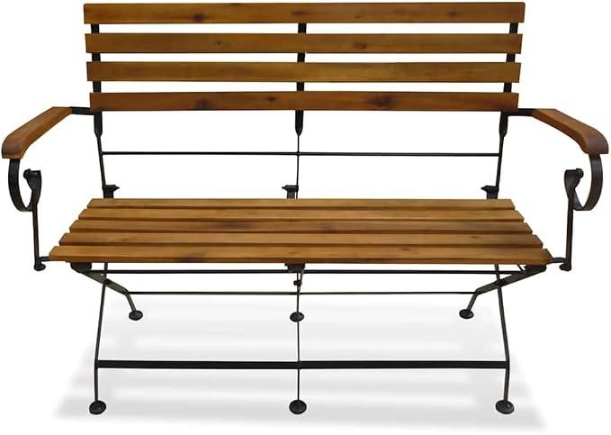 Klappbare Gartenbank aus massivem Akazienholz 112 cm mit Stahlrahmen