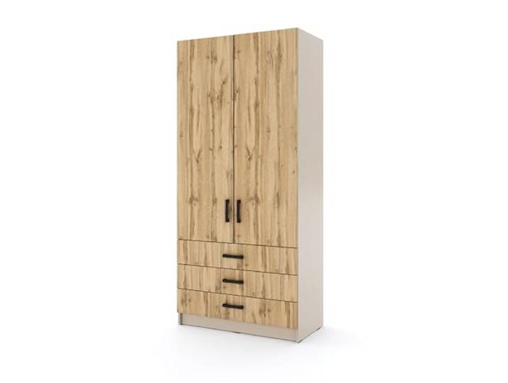 Marlux-Meble Kleiderschrank Sigma 90 cm breit mit 2 Drehtüren und 3 Schubladen Korpus in Kaschmir Schlafzimmerschrank Kinderzimmerschrank Systemschrank (Türen-Wotan-Eiche, Schubladen-Wotan-Eiche)