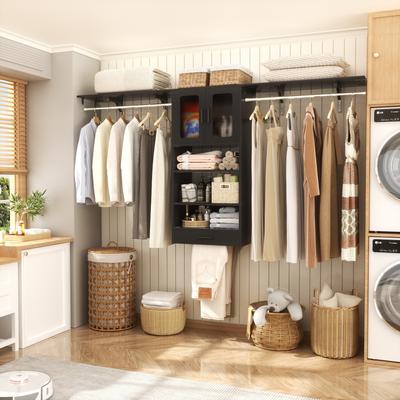 Rackcog 4FT - 8FT Closet Organizer with Hanging Rods, DIY Closet System with 2 Doors for Laundry Room