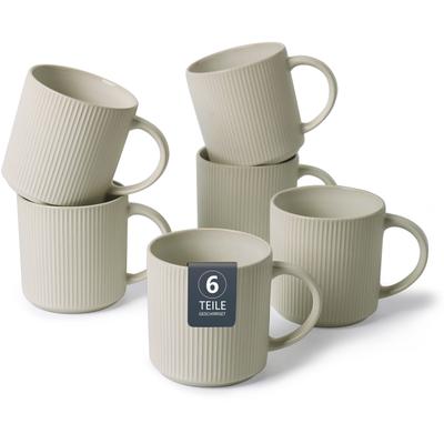 Becher OTTO HOME "Kaffeebecher Ylvii, 6er Set", beige (reactive cream), H:9,8cm Ø:9,4cm, Steinzeug, Trinkgefäße, Becher, Riffeloptik, spülmaschinenfest und mikrowellengeeignet, 460 ml