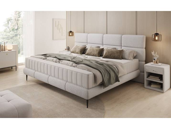 Familien Polsterbett Milano Bouclé in 220-240x200 - 220x200 - Beige - Luxusbetten24