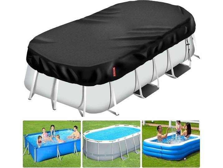 Poolabdeckung Rechteckig 305×205cm Schwarz Uv-Schutz Kordelzug BodennäGel