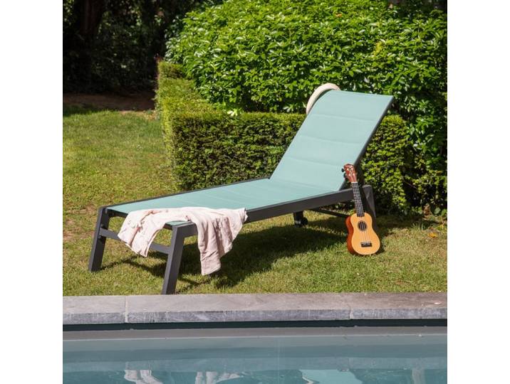 Bain de soleil BARBADOS en textilène vert d'eau - aluminium anthracite