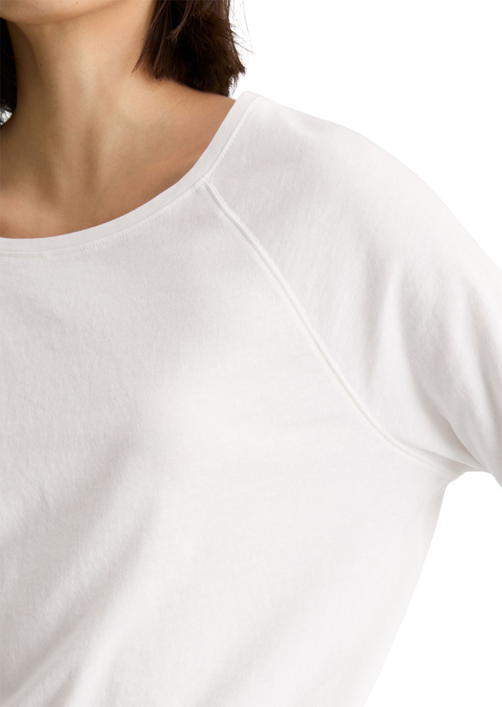 Marc O' Polo Longsleeve MARC O'POLO DENIM, Damen, Gr. XS, weiß (silky weiß), Single Jersey, Obermaterial: 100% Baumwolle, relaxed fit, U-Boot-Ausschnitt, Shirts Longsleeve, relaxed fit mit Raglan-Ärmeln, U-Boot-Ausschnitt