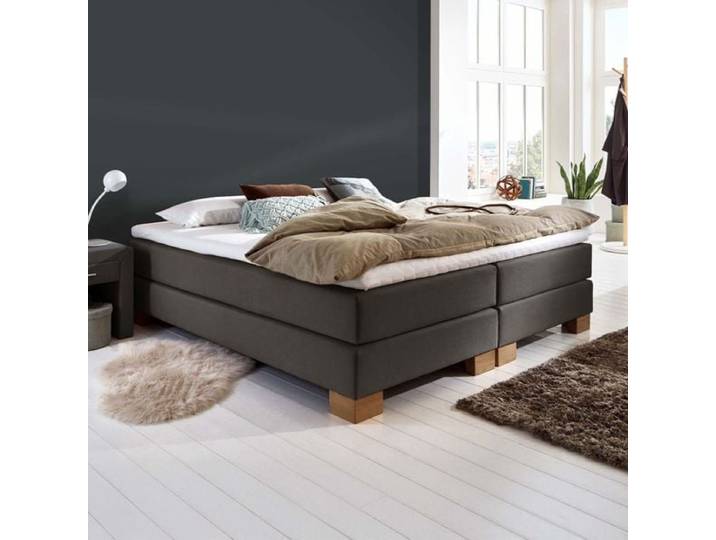 HOMELIV. Boxspringbett Peachland Webstoff ohne Kopfteil 140x200cm Box Federung Härtegrad: H2 Dunkelgrau klassischer Stil