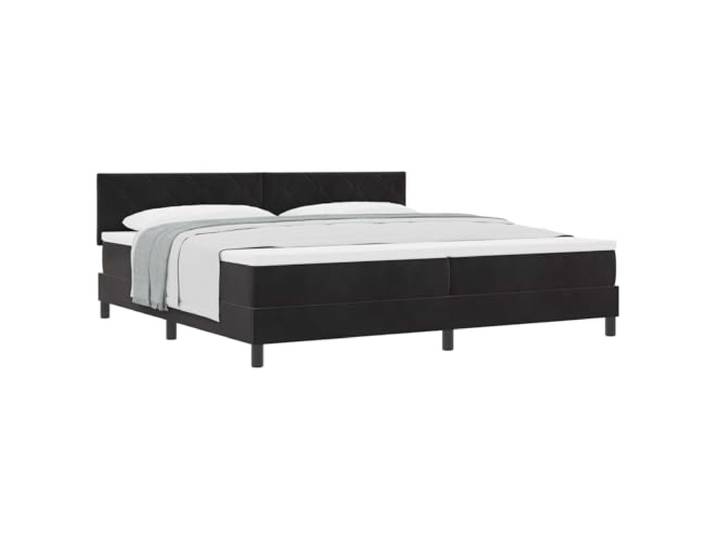 KTHLBRH Boxspringbett mit Kopfteil schwarz 200 x 200 cm Samt Rahmen mit festen Latten, Kopfteil in zwei Höhen verstellbar, Holz, Kunstleder und Kiefer, für den Innenbereich