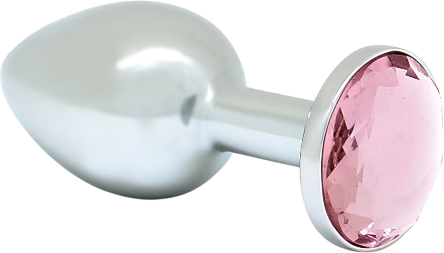 Rimba XS - silver metal anal plug with pink gem