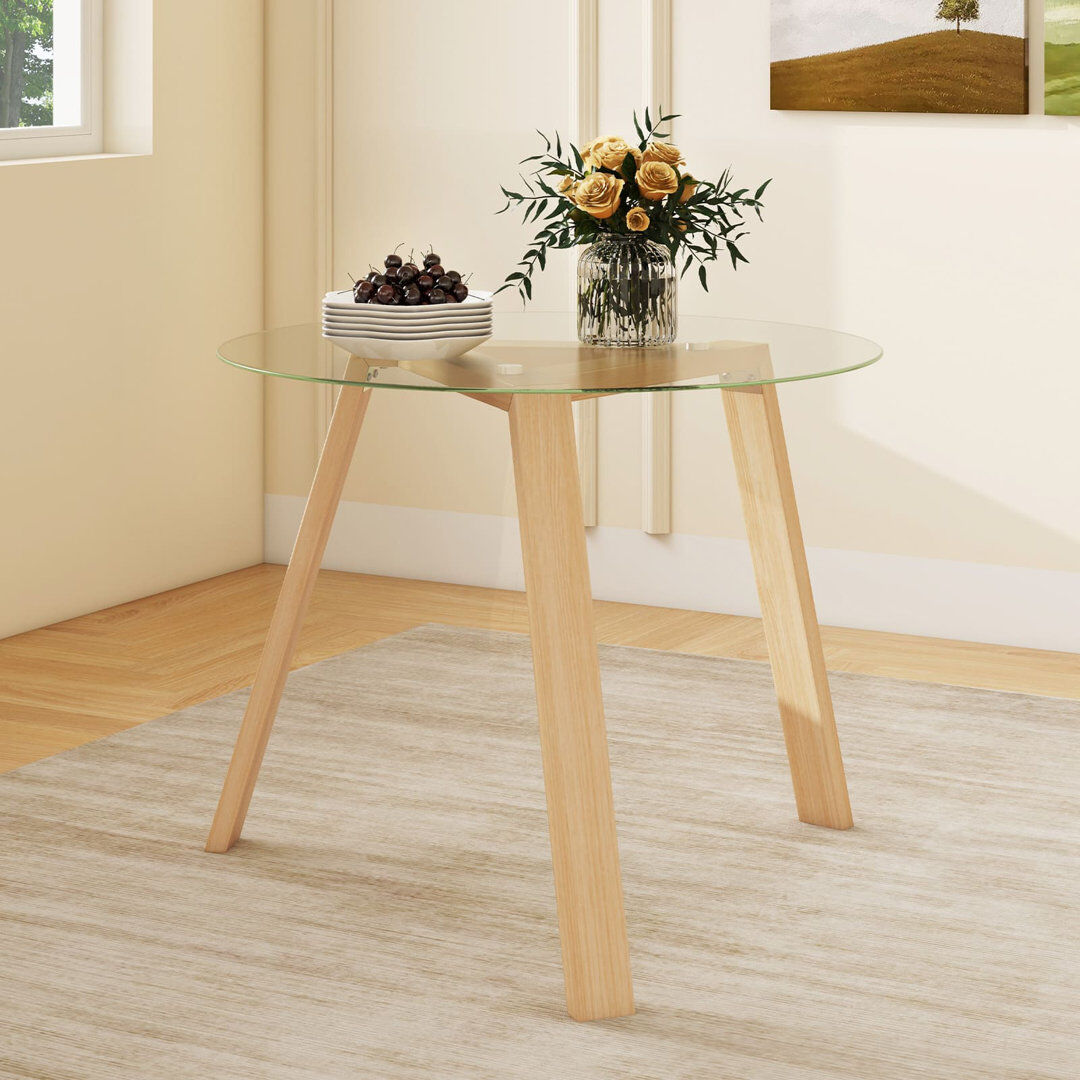 Norden Home Round Dining Table with Wood Base Clear