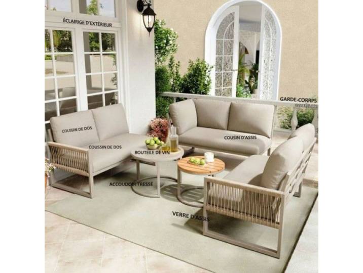 Canapé Jardin Modulaire Coussins 8cm Imperméables Housses Amovibles Lavables Structure Robuste pour Terrasse SALON BAS DE JARDIN