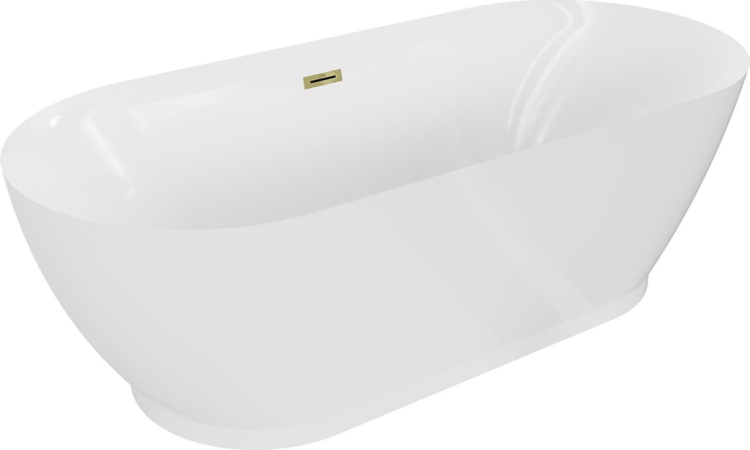 Mexen Roxy freistehende Badewanne 180 x 85 cm, weiß, Überlauf gold - 51201808500-50