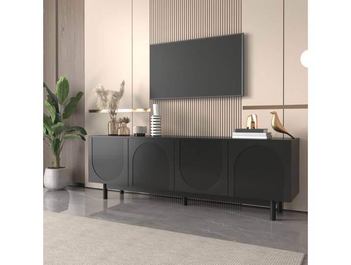 Armoire de télévision noir moderne – 175 x 38 x 56 cm plaques d'insertion réglables meubles de télévision légers en style luxe
