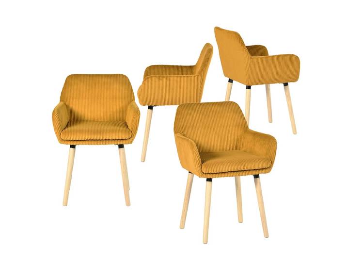 Meubles Cosy Lot de 4 chaises de salle à manger velours côtelé scandinave, ELIA Jaune