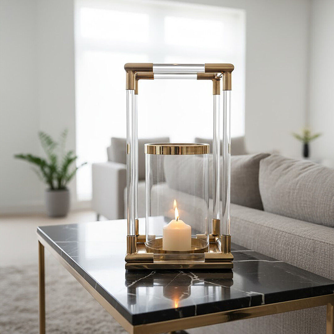 Fairmont Park Ann Tabletop Lantern Gold 45 cm H x 24 cm W x 24 cm D