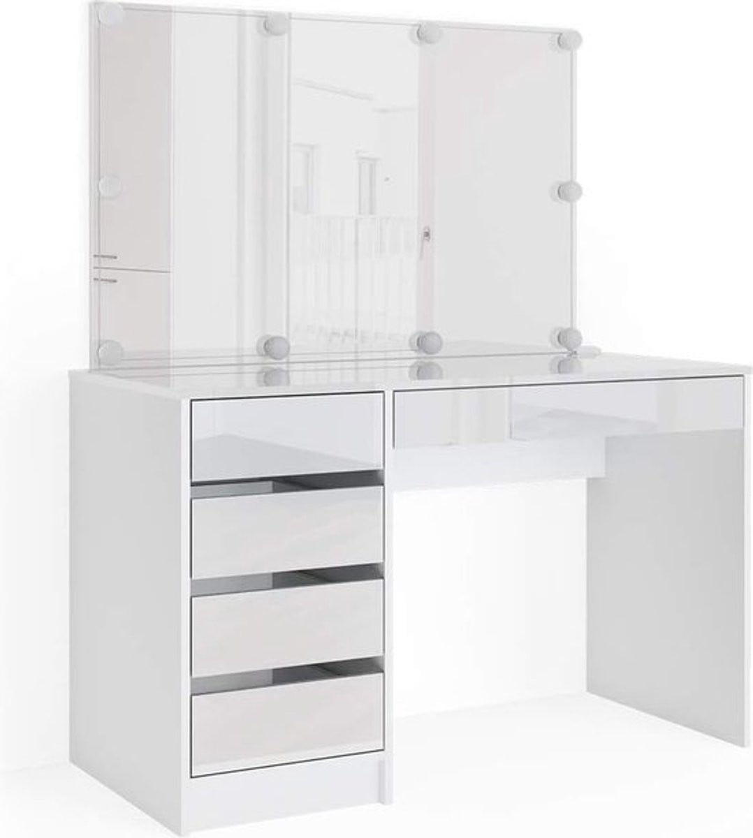 Stijlvolle witte hoogglans make-uptafel met spiegel en LED-verlichting