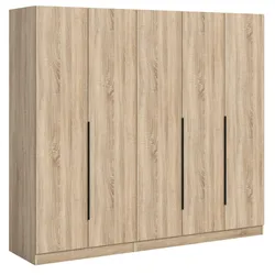 KLEIDERSCHRANK Eiche Sonoma 5-türig 2000 x 181 cm, Drehtürenschrank mit Kleiderstange