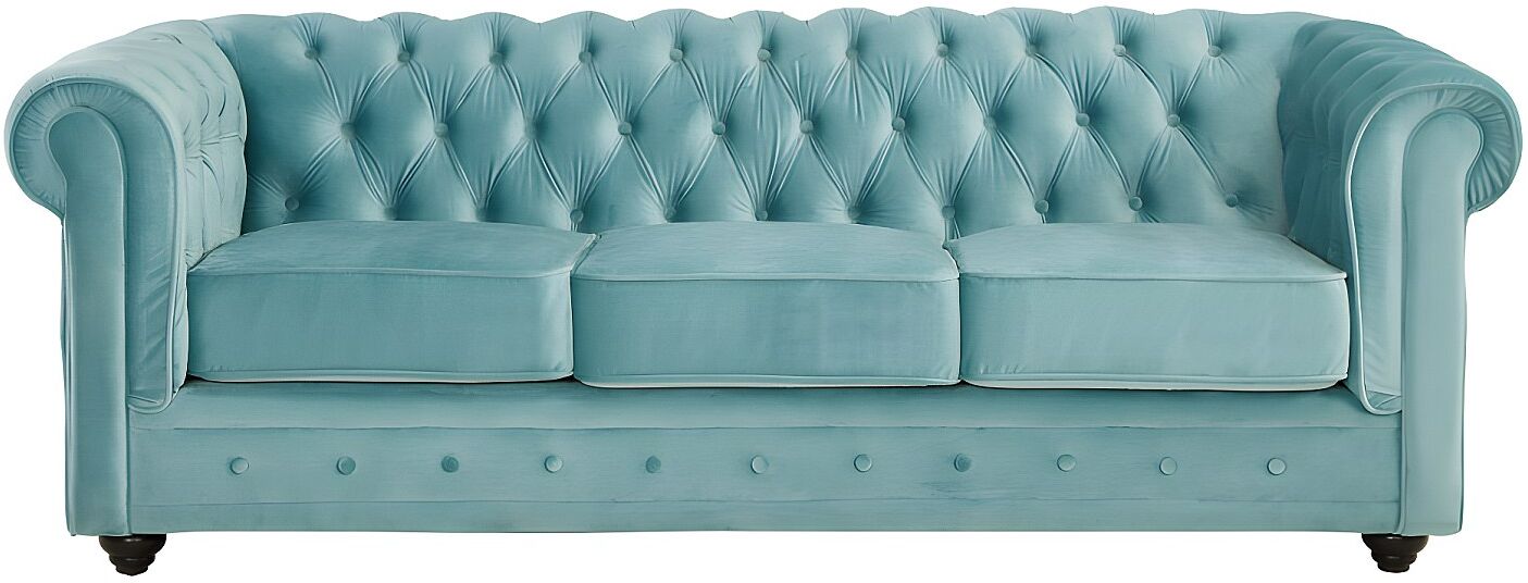 Unique Sofás de 3 plazas, 2 plazas y sillón de terciopelo azul pastel - CHESTERFIELD