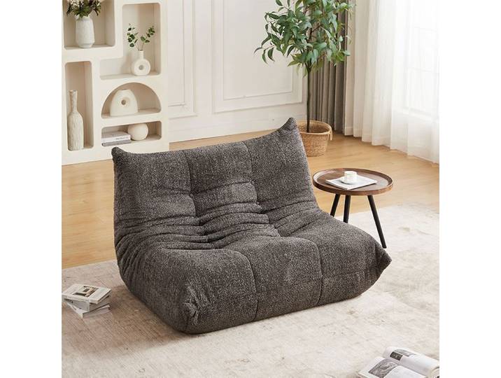 Fauteuil Lounge au Sol en Chenille avec Mousse Haute Résilience Dossier Ergonomique Sans Accoudoirs et Sans Montage - Gris