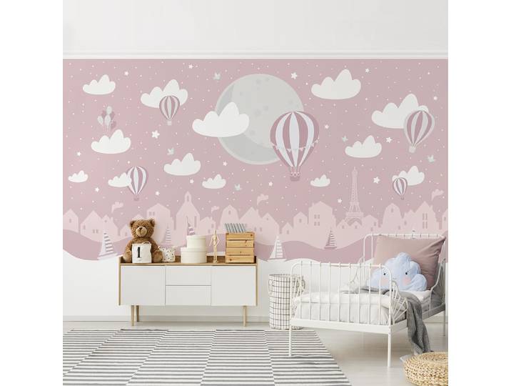 Papier peint Paris étoiles rose 288 x 190cm 288 x 190 cm