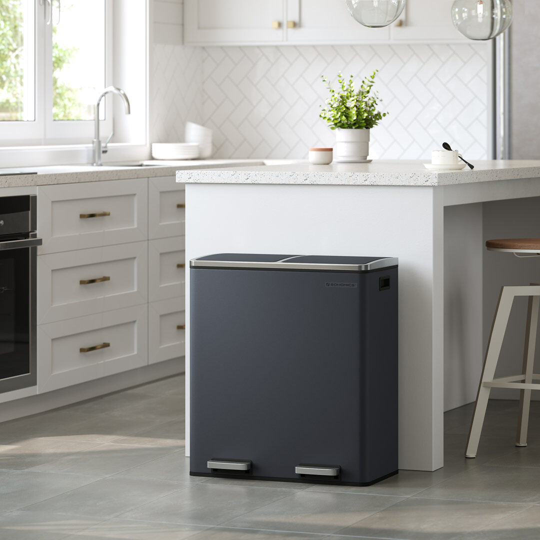 Songmics Steel Step On Multi-Compartment Rubbish & Recycling Bin Dark Grey 60L