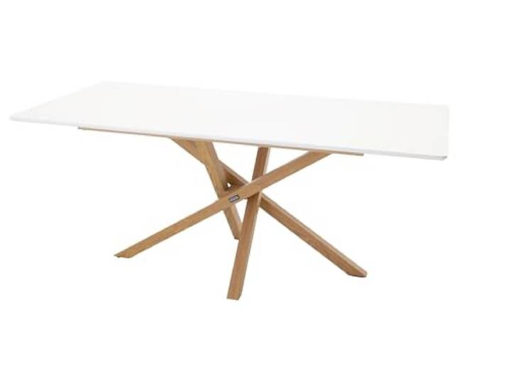 FURNLUX Piazza Esstisch, 180x90x75 cm, Weiße MDF-Tischplatte, Eichengestell aus Stahl, Modern Design