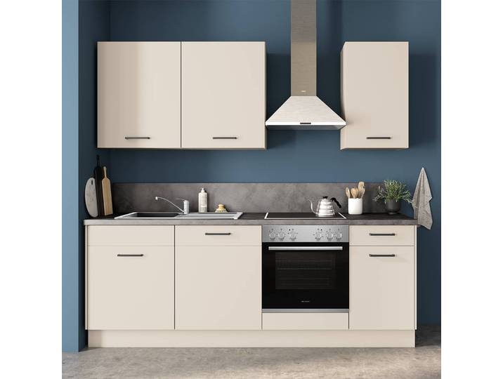 Küchenzeile ConceptB I 225 x 217 x 60cm Ausrichtung links Beige/Sand/Schiefergrau ohne Elektrogeräte